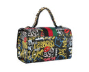 Graffiti Bee Print Satchel & Wallet Set, Vegan Leather 2-in-1 Convertible Shoulder Bag with Detachable Strap for Women