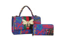 Graffiti Bee Print Satchel & Wallet Set, Vegan Leather 2-in-1 Convertible Shoulder Bag with Detachable Strap for Women