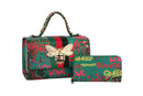 Graffiti Bee Print Satchel & Wallet Set, Vegan Leather 2-in-1 Convertible Shoulder Bag with Detachable Strap for Women