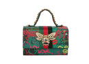 Graffiti Bee Print Satchel & Wallet Set, Vegan Leather 2-in-1 Convertible Shoulder Bag with Detachable Strap for Women