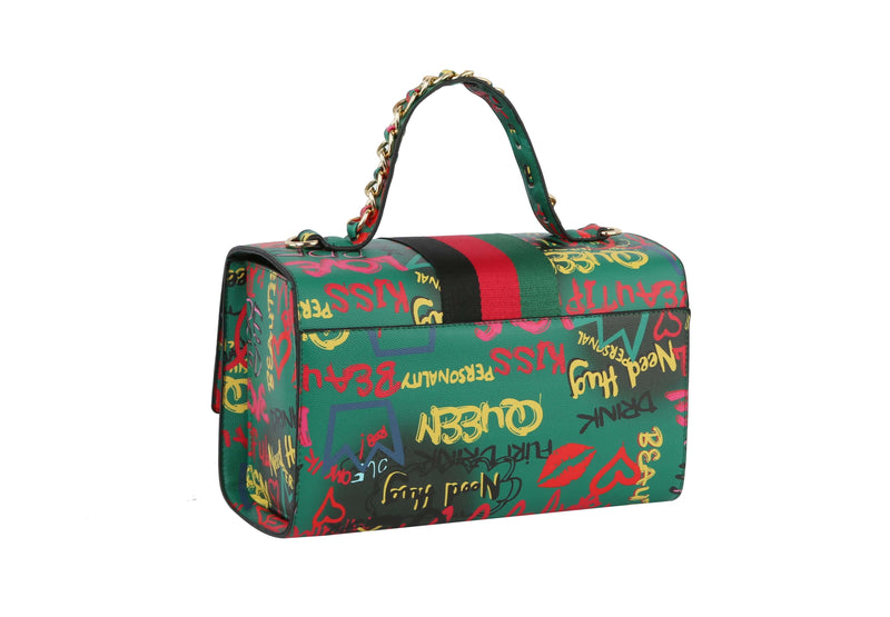 Graffiti Bee Print Satchel & Wallet Set, Vegan Leather 2-in-1 Convertible Shoulder Bag with Detachable Strap for Women