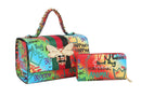 Graffiti Bee Print Satchel & Wallet Set, Vegan Leather 2-in-1 Convertible Shoulder Bag with Detachable Strap for Women
