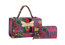 Graffiti Bee Print Satchel & Wallet Set, Vegan Leather 2-in-1 Convertible Shoulder Bag with Detachable Strap for Women