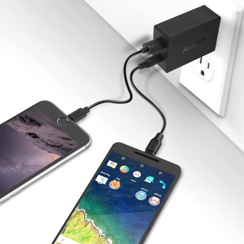 Wall Charger, Quick Dual Charging 3.0 with USB-C Cable