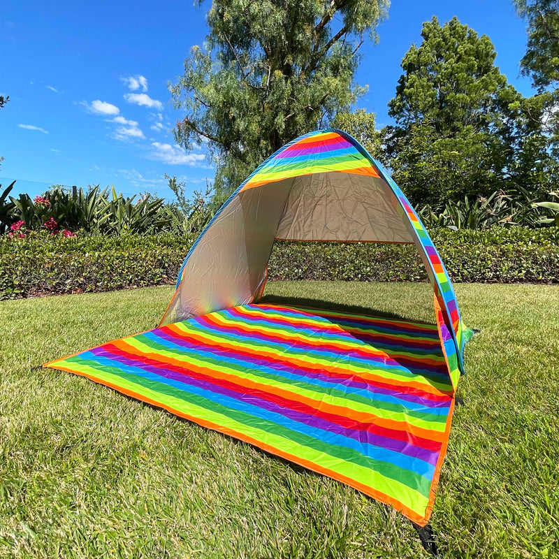 Portable Summer Beach Tent for 2, Lightweight, Round Shape, UPF 50+ Sun Protection, Zipper Closure, Vestibule Utility, Sturdy Alloy Support, Durable Polyester Material