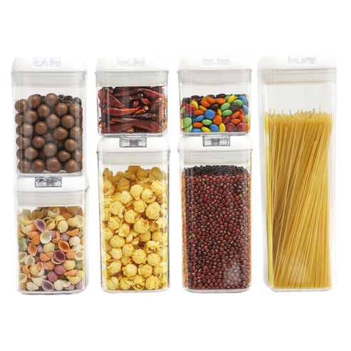 7pcs Food Storage Containers with Lids, BPA Free Kitchen Canisters for Spaghetti, Pasta, Dry Food, Flour and Sugar, Plastic Canisters for Pantry Organization and Storage