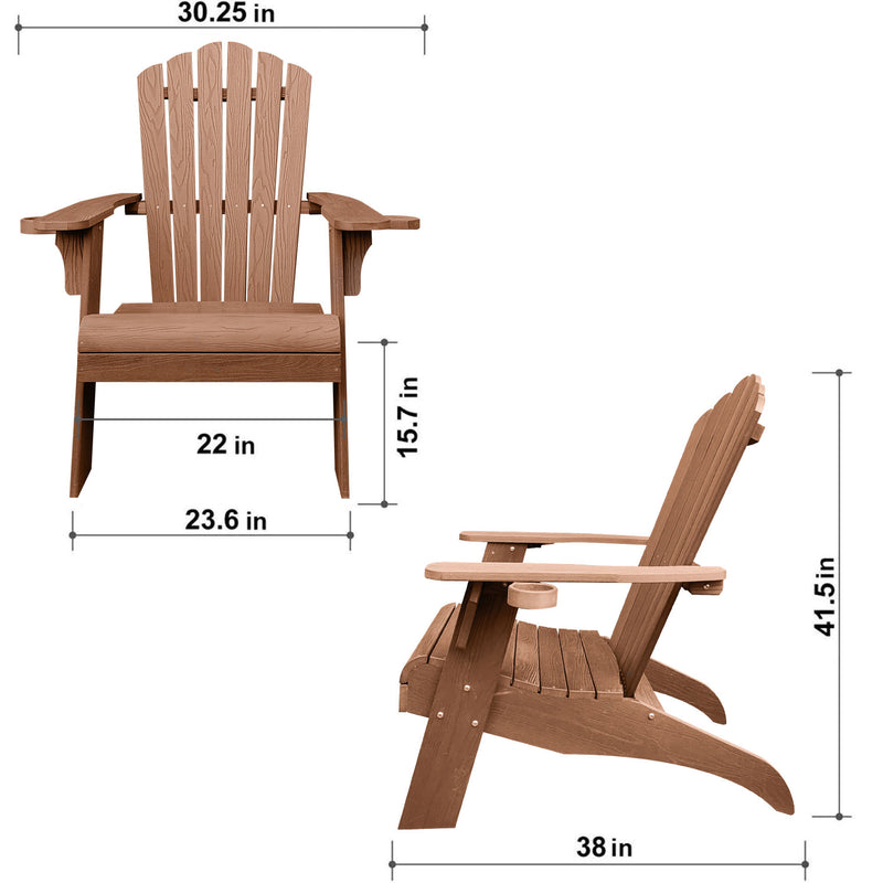 Poly Lumber Oversized Adirondack Chair with Cup Holder, Brown