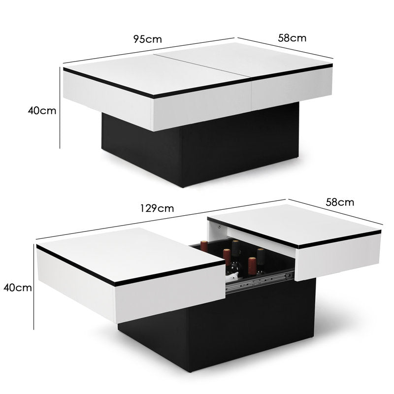 Coffee Table for Living Room, Modern High-Gloss Coffee Table with Hidden Storage