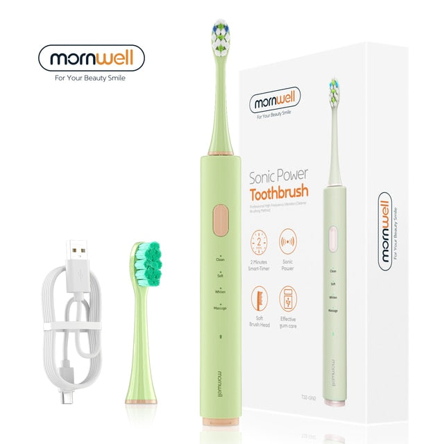 Mornwell Electric Sonic Toothbrush with 2 Brush Heads and USB Charger
