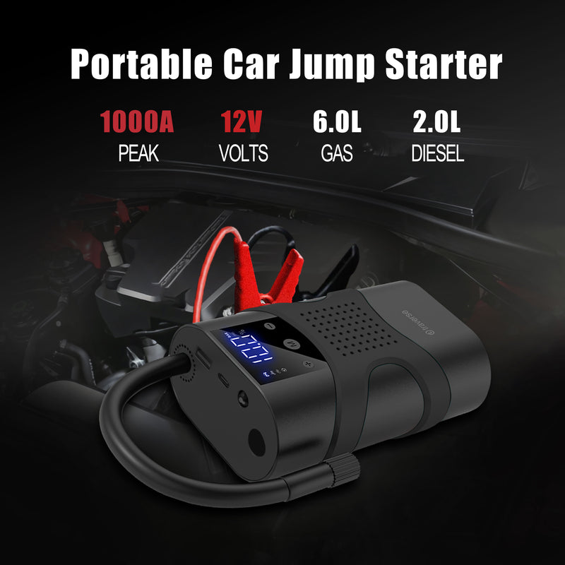 2-in-1 1000A Jump Starter & Tire Pump, 150 PSI Inflator, Gift for Men/Women