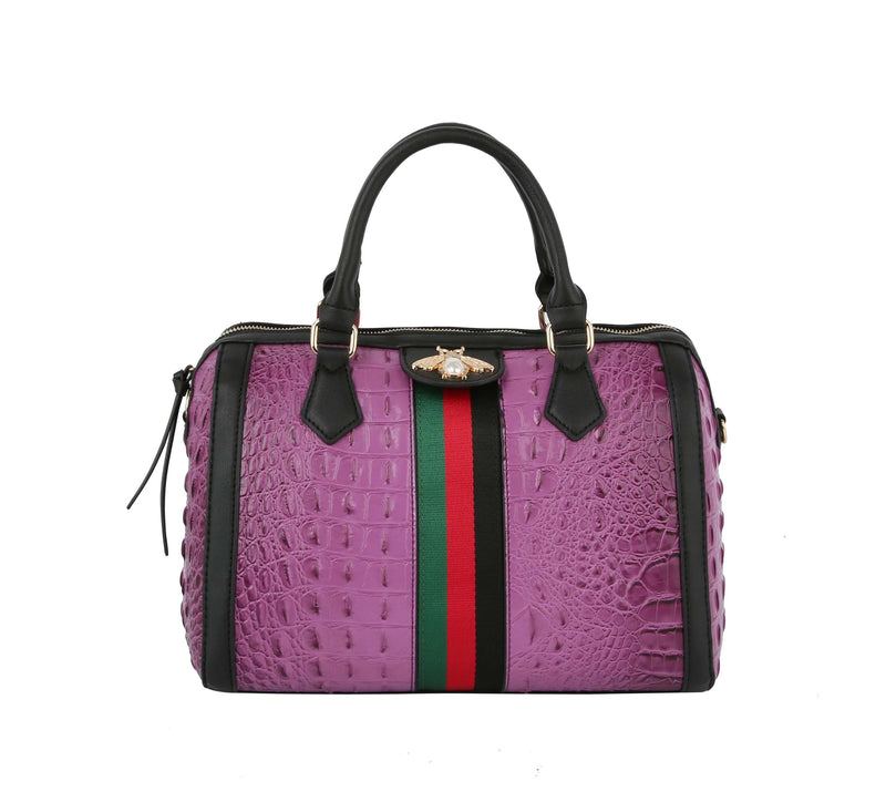 Fashion Croco Satchel with bee and Stripe