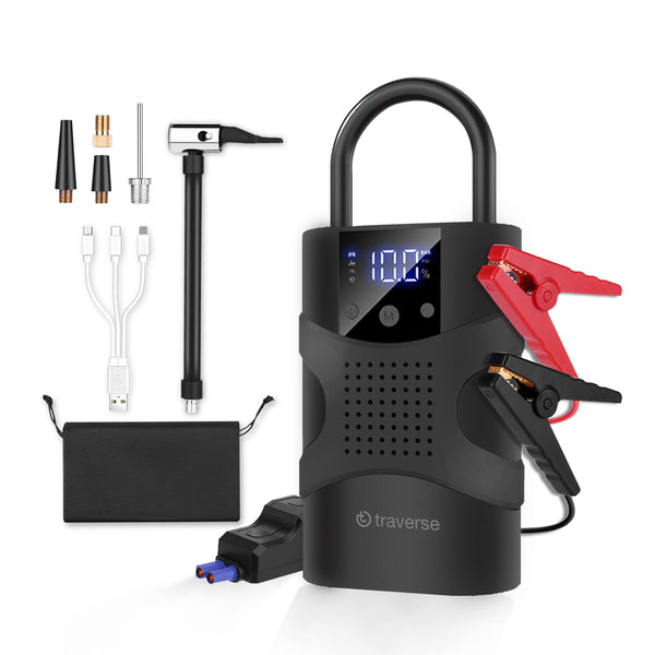 Traverse 2-in-1 Smart Tire Pump and Jump Starter, 1000A 12V Battery Booster with 150 PSI Air Inflator and LED Display