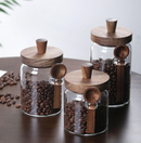 3pcs Glass Jars with Wooden Lids and Scoop,Sugar Tea Holder Containers for Cafe Bar Countertop,Biscuit Jars, Storage Jars, Tea Jars, Snack Jars, Seasoning Jars, Salt Jars, Pepper Jars