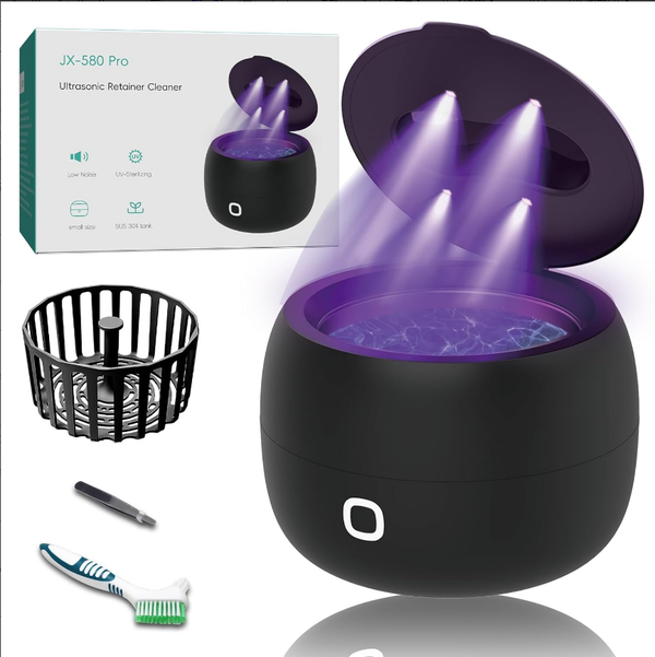 2025 Ultrasonic Retainer Cleaner Machine – 45kHz Retainer Cleaner for Night Guards, Mouth Guards, Dentures – 24W Dental Ultrasonic Cleaner with 4 Modes, 200ML – Great Gift for Braces Users