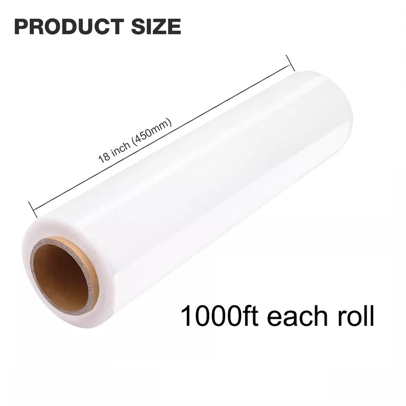 4 Rolls Heat Shrink Stretch Film, 18 Inches x 1000 Feet, 80 Gauge Industrial Strength, Plastic Tight Wrap, Heavy Duty Pallet Shrink Wrap, for Packing, Moving Furniture, and Luggage (Transparent)