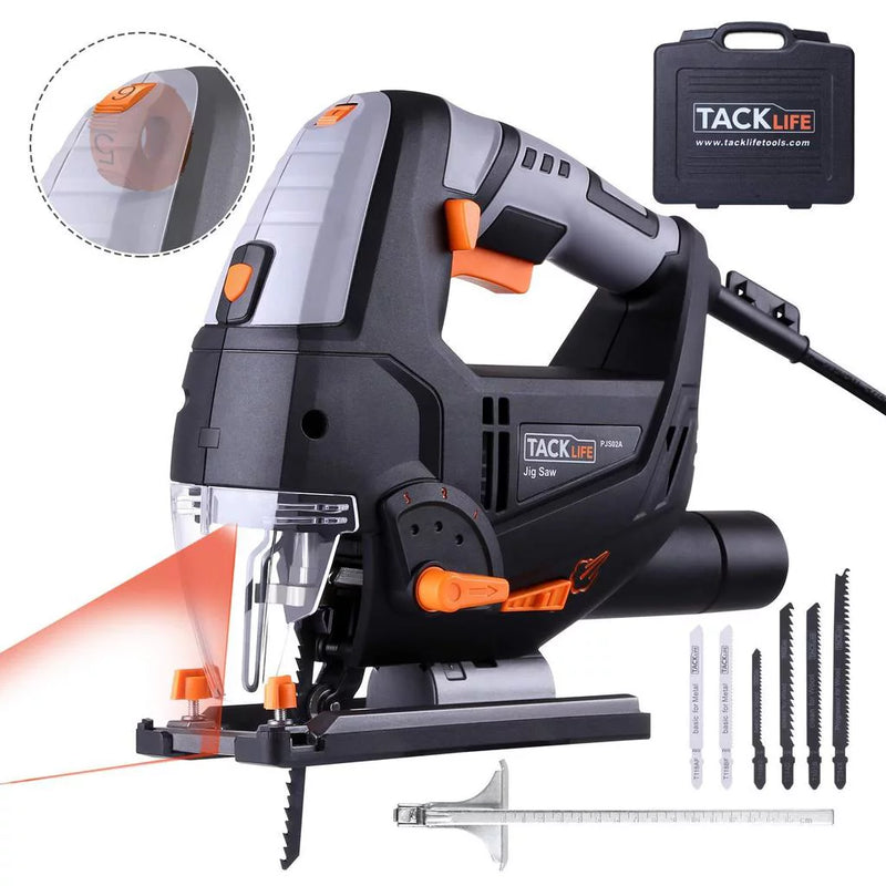 Jigsaw Tool with Laser & LED, 800W 6.7 Amp 3000 SPM, 6 Variable Speed, Carrying Case, 6 Blades