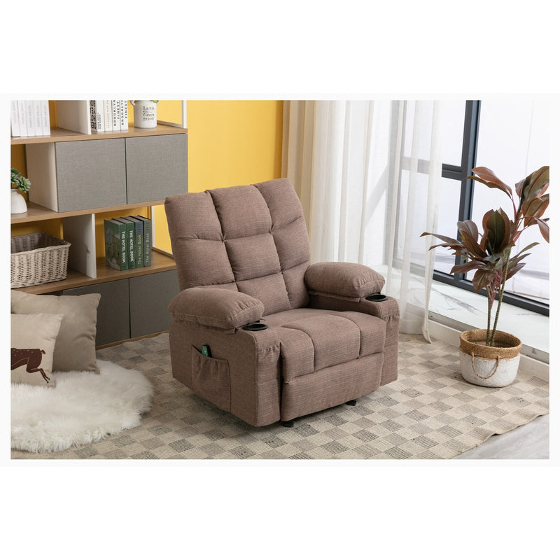 Vanbow.Recliner Chair Massage Heating sofa with USB and side pocket 2 Cup Holders (Brown)