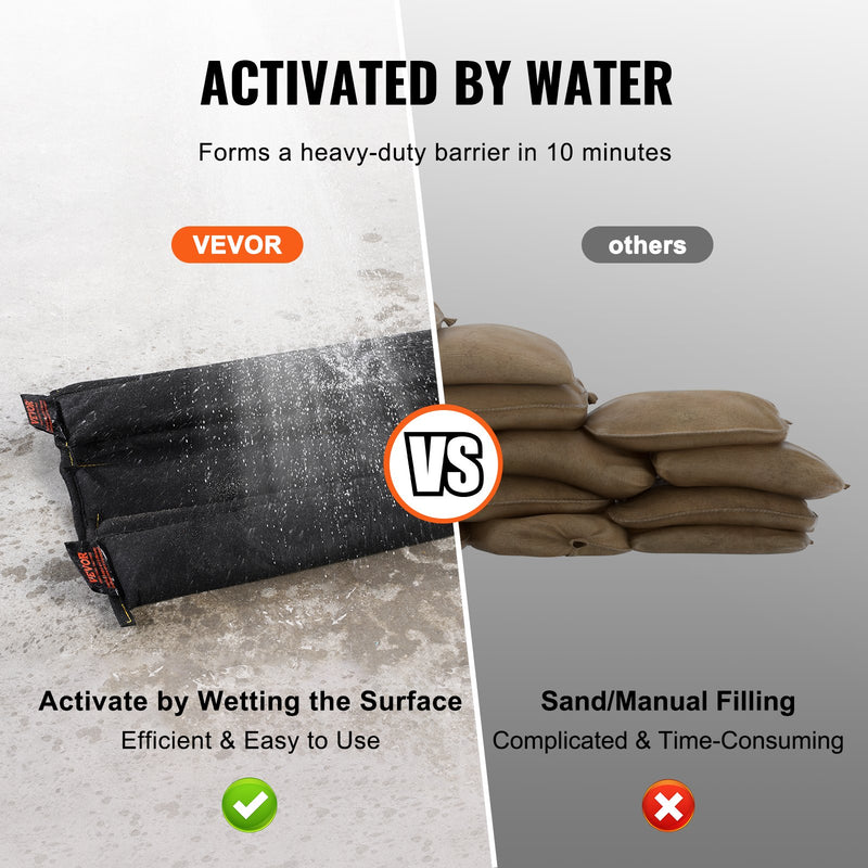 VEVOR Flood Barriers, Water Flood Dam Bags 5 Pack, Water Barriers for Flooding with Plastic Bucket, Water Activated Flood Barriers for Home, Doorway, Driveway(10ft x 6in)