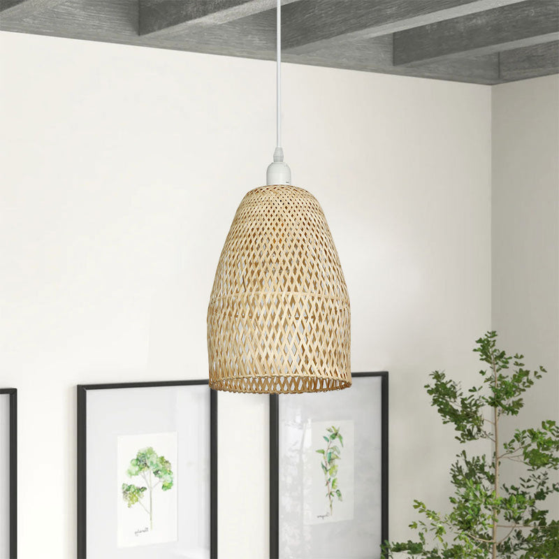 Retro Bamboo Woven Pendant Lights, Hand-Woven Caged Ceiling Lamp
