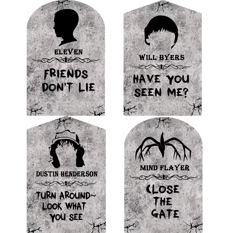 Outdoor Halloween Decorations, 4ct Large Stranger Things Tombstones, Gravestone Decor Yard Signs with Stakes, 16" Tall Realistic Scary Graveyard Headstone