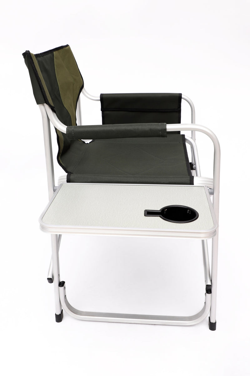 Lightweight Aluminum Oversized Padded Folding Chair with Side Table and Storage Pockets