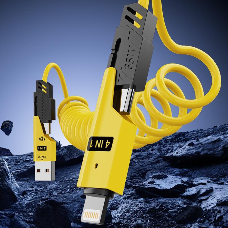 OOI Armored Dragon Vlll 4-in-1 Coiled Universal USB Charger Cable-65W Fast Car Charging & Data Sync for iPhone 16/15, iPad Pro,Electronic(Charging suit)