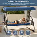 3-Seat Patio Porch Swing 800LBS Outdoor Swing with Stand w/Canopy & Adjustable Backrest Patio Glider Chair w/Removable Pillows & Foldable Side Tray for Balcony Garden Deck