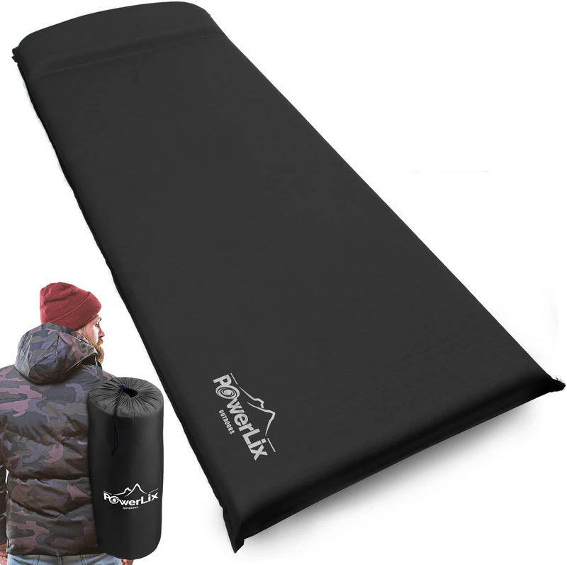 Powerlix Self-Inflating Sleeping Pad with 3-Inches Insulated Plush Foam and Built-In Pillow (28" x 77")