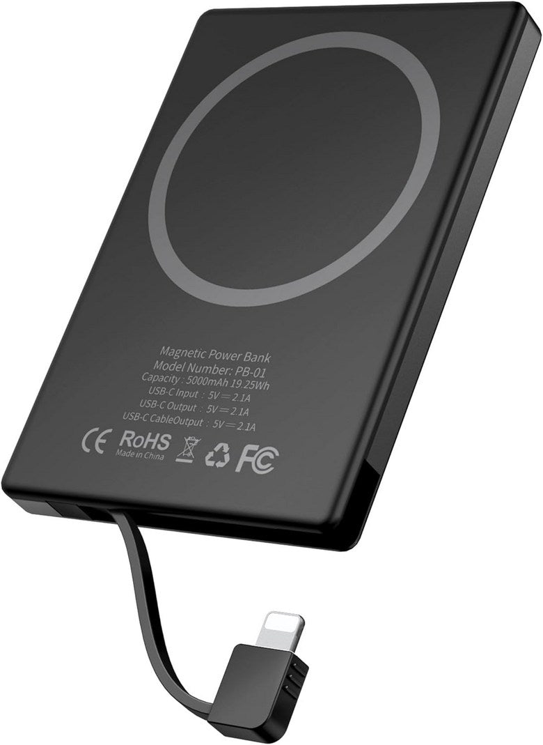 5000mAh Magsafe Power Bank Charger with Built-In USB C or Lightning Cable