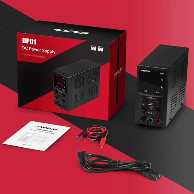 SNAN High Precision DC Benchtop Power Supply with 5V/2A USB Output and 4-Digit LED Display