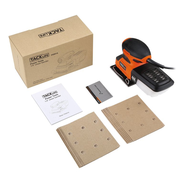 1/4 Sheet Sander with 2.2A Copper Motor, Dust-proof Switch and Soft Rubber Protection, PSS01A