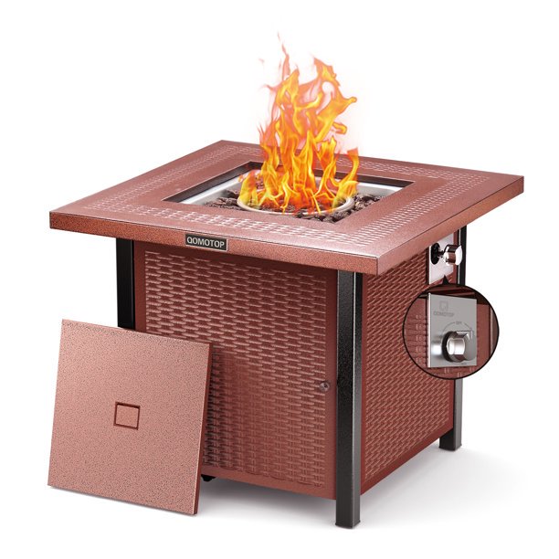 28-Inch Propane Fire Pit Table with Auto-Ignition and Lid