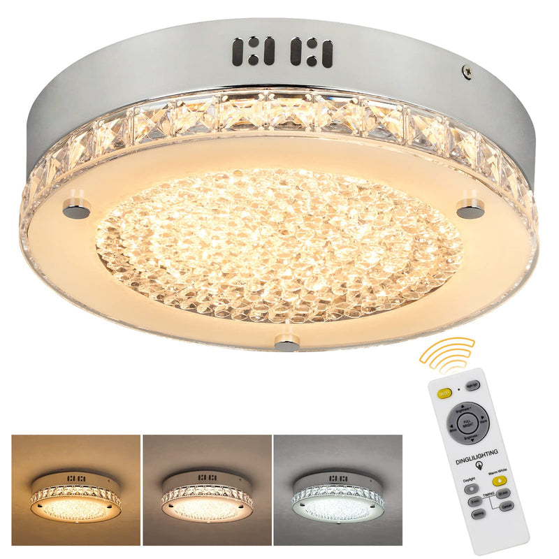 18W LED Crystal Ceiling Light With Remote, 11-Inch Modern Dimmable Close To Ceiling Lights Fixtures