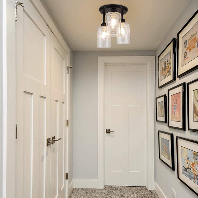 Semi Flush Mount Ceiling Light Farmhouse Seeded Glass Chandelier with 3-Light