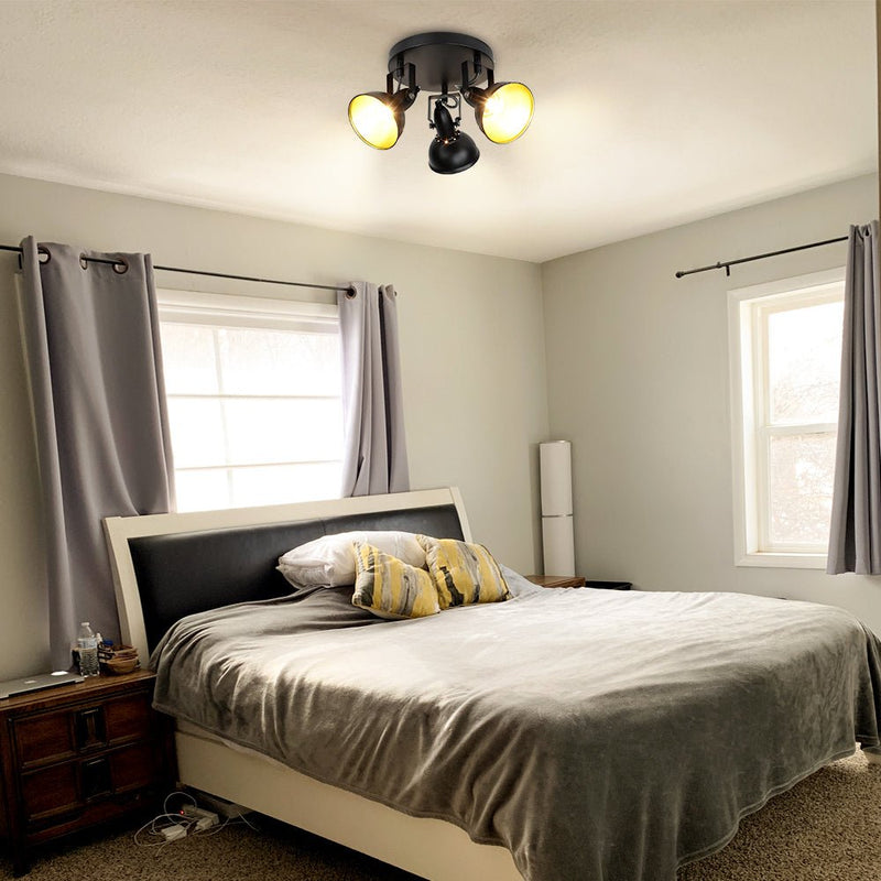 Industrial Ceiling Light Fixture with Adjustable 3-Light Spotlights