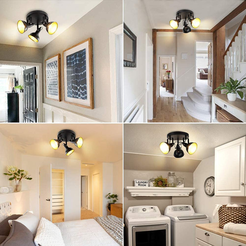 Industrial Ceiling Light Fixture with Adjustable 3-Light Spotlights