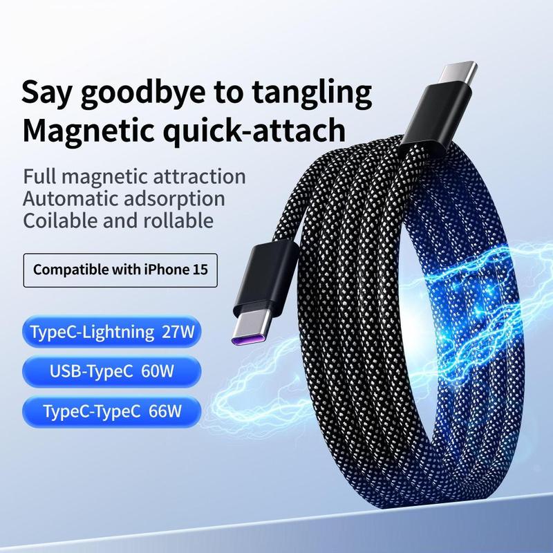 Magnetic Auto-Winding Car Cable, Strong Magnetic Attachment, Tangle-Free,Self-Organizing Design for Smartphones & Allo Type Charger - Electronic