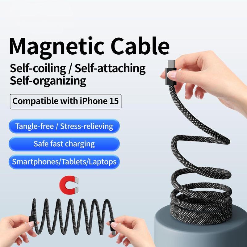 Magnetic Auto-Winding Car Cable, Strong Magnetic Attachment, Tangle-Free,Self-Organizing Design for Smartphones & Allo Type Charger - Electronic