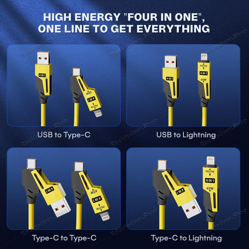 OOI Armored Dragon Vlll 4-in-1 Coiled Universal USB Charger Cable-65W Fast Car Charging & Data Sync for iPhone 16/15, iPad Pro,Electronic(Charging suit)