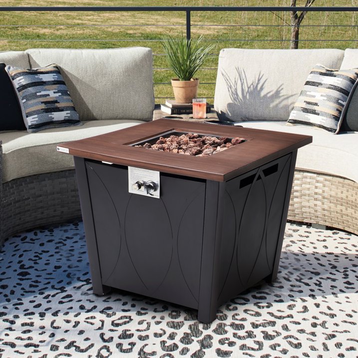 28-Inch Propane Fire Pit Table with Lid, 50,000BTU Output and Auto-Ignition
