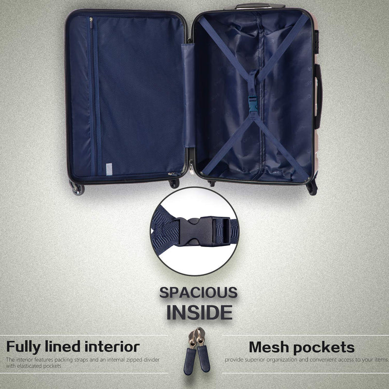Luggage Set, 3-Piece Set Suitcase Spinner Hardshell Lightweight with TSA Lock, 20"/24"/28"