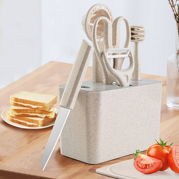 7pcs Wheat Straw Kitchen Utensil Set, Multifunctional Cooking Set, Eco-Friendly Baking tools.