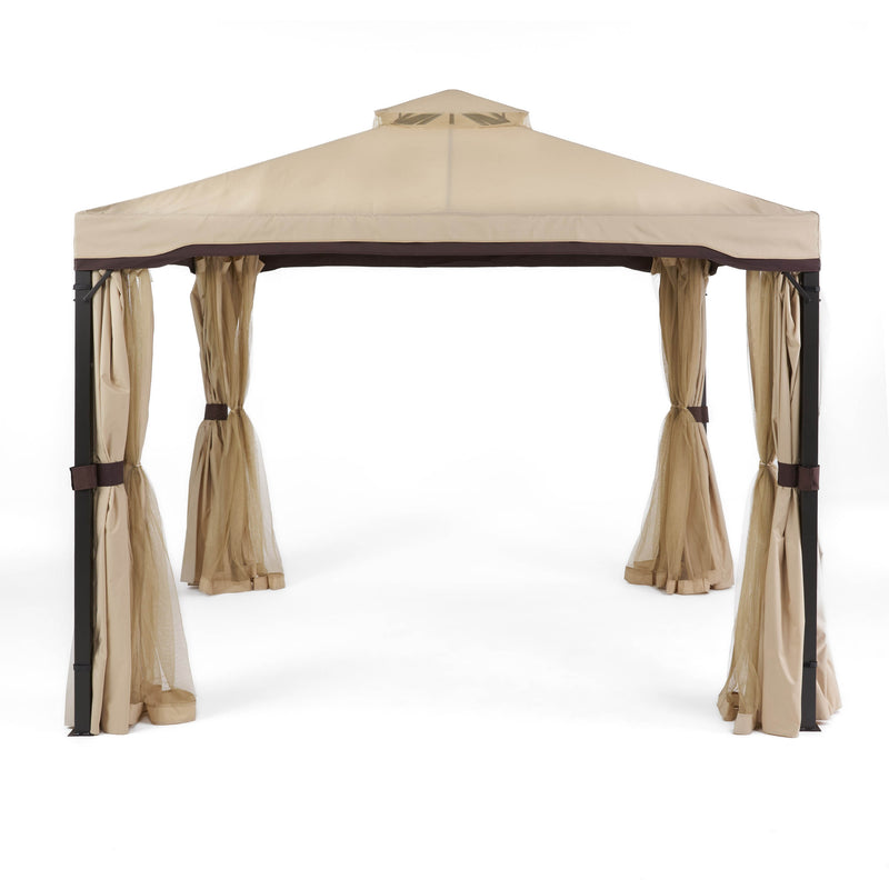 Skyline Gazebo Rust-Resistant Iron Frame with Beige Canopy for Outdoor Shade and Relaxation