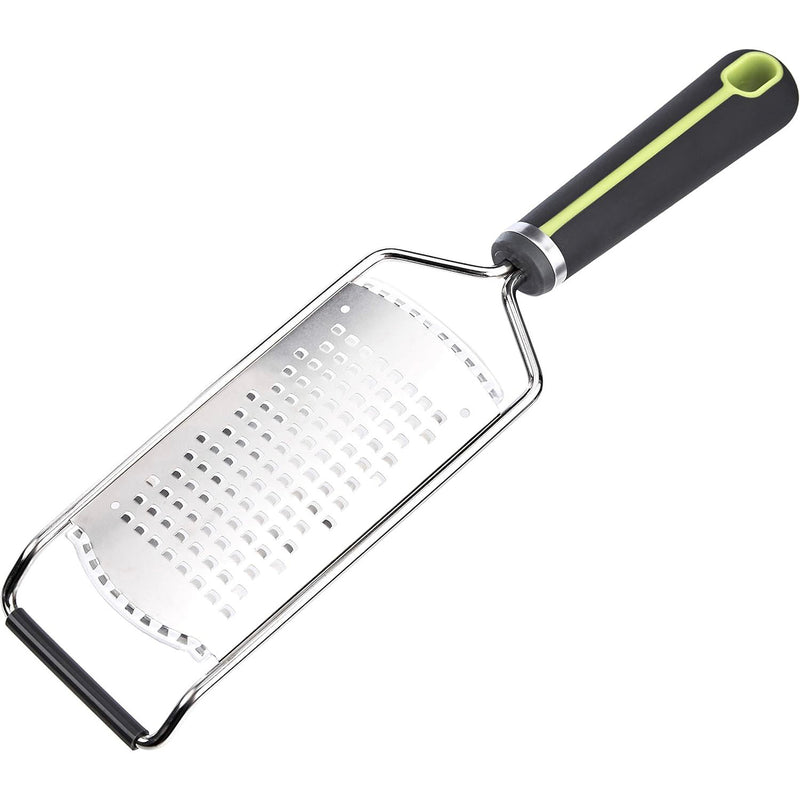 Course Hand Grater with Wide Stainless Steel Blade, Soft Grip Handle, Grey and Green