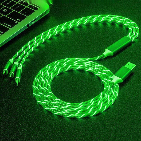 3-in-1 Flowing Luminous LED Fast Charging Cable with USB-C, Lightning, and Micro USB (3.3ft)