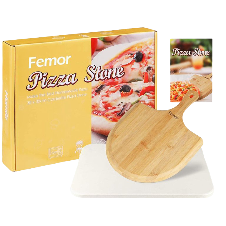 Pizza Set with 15" x12" Baking Stone for Oven or Grill + Wooden Peel
