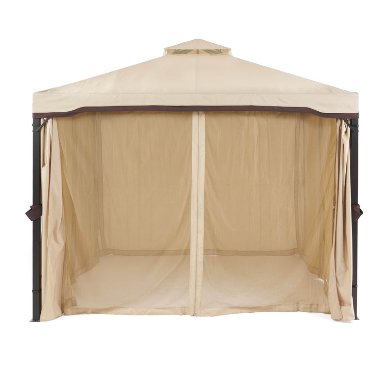 Skyline Gazebo Rust-Resistant Iron Frame with Beige Canopy for Outdoor Shade and Relaxation