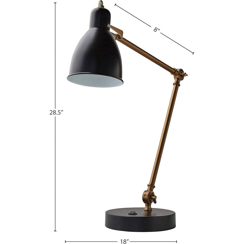 Adjustable Task Table Lamp with USB Port, Bulb Included, 28.5"H , Black and Brass