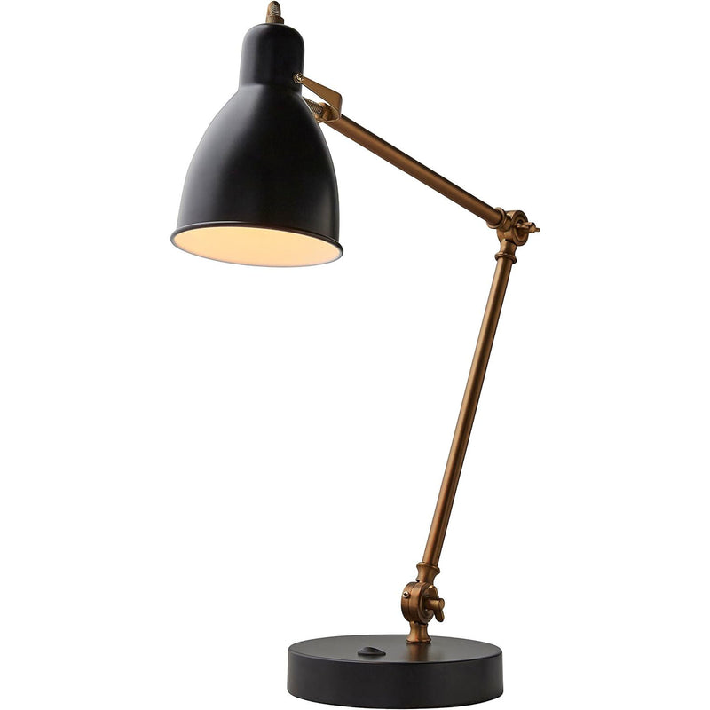 Adjustable Task Table Lamp with USB Port, Bulb Included, 28.5"H , Black and Brass