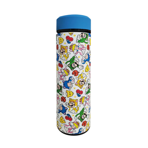 Super Mario Vacuum Insulated Stainless Steel Sport Water Bottle, Leak Proof, Wide Mouth, 17 oz, 500 ML, 3D World